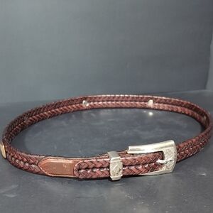 Brighton Men's Brown Braided Leather Belt with Silver Buckle, Size 32 M/L.